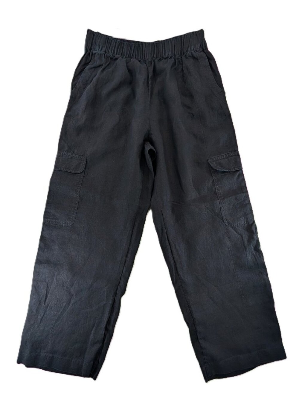 C&C California Linen Pants Womens Sz Large Wide Leg Pockets Cargo Black Pull-on